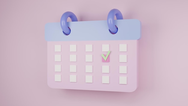 calendar with pencil in pastel blue tones 3d rendering