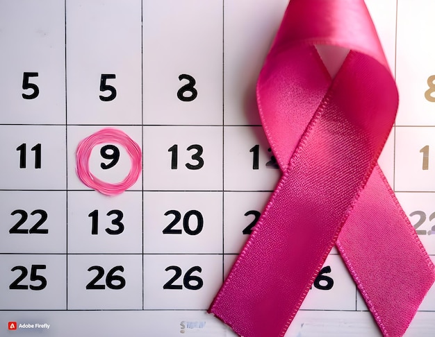 Photo a calendar with a pink ribbon and a pink ribbon on it