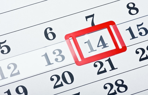 Calendar with red mark on 14 February