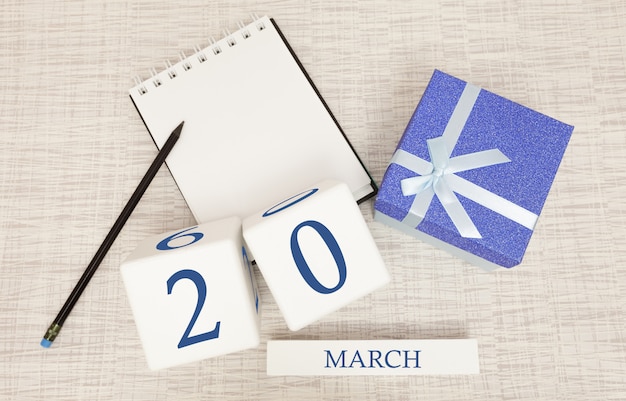 Photo calendar with trendy blue text and numbers for march 20