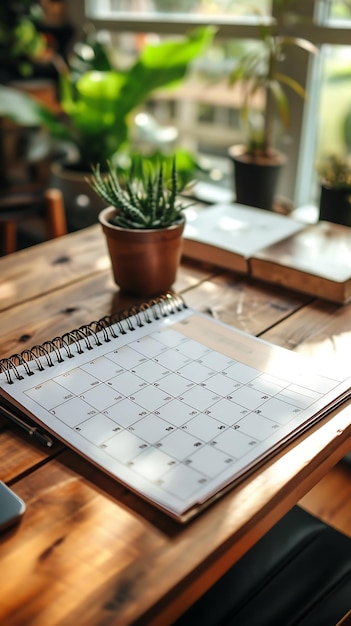 Calendar on wooden table with copy space Business planning concept