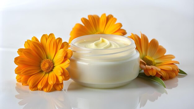 Calendula Flower with Face Cream Natural Beauty and Skincare Concept