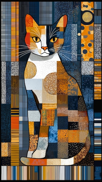 Calico Cat in Abstract Patchwork Style