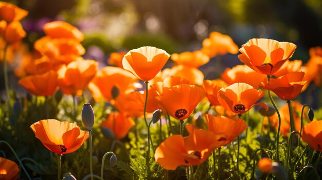 California poppy flowers high quality image in garden