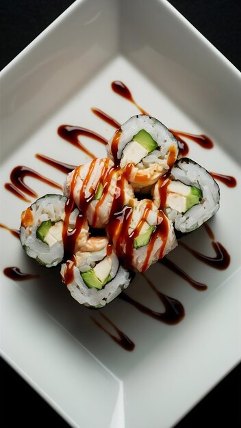 Photo california roll delicious food on square plate white background