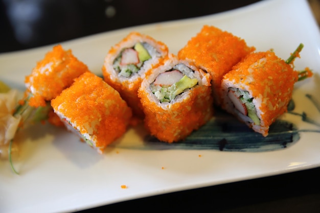 California roll sushi , Roll rice with egg seafood avocado , Japanese food