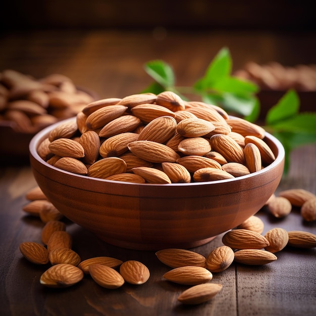 Californian Almonds in a Wooden Bowl