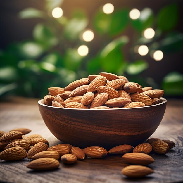 Californian Almonds in a Wooden Bowl