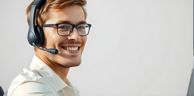 Photo call center operator customer service website banner headset telemarketing