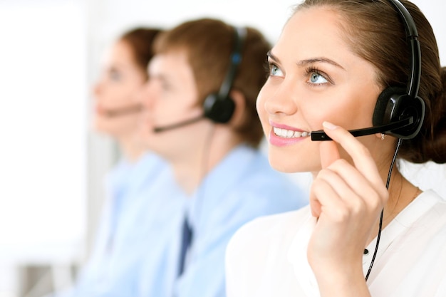 Call center operators Focus at business woman in headset