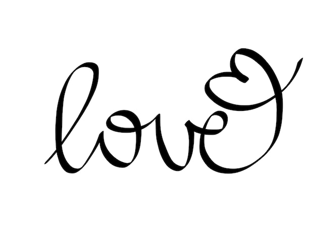 Calligraphically written word Love with heart