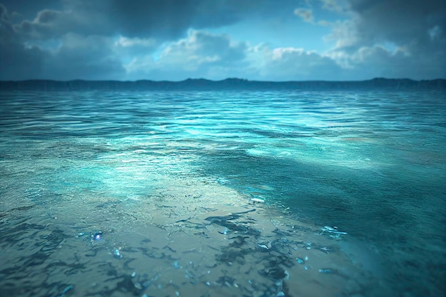 Calm aquatic landscape with sky at sunset and sun through the clouds Meditation ocean and sky background Calm seascape Horizon above the water