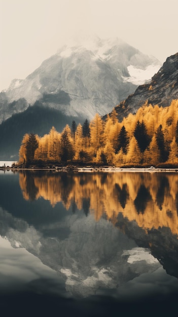 Calm autumn landscape of a lake in the mountains