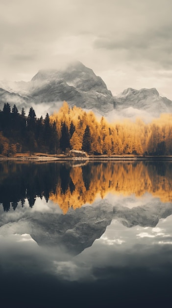 Calm autumn landscape of a lake in the mountains