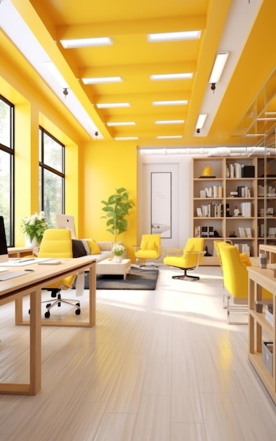 Calm and Bright Yellow Office Scene