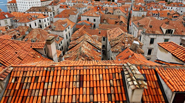 Calm composition of the image of the roofs of the old city Red roofs Aesthetic calm background AI