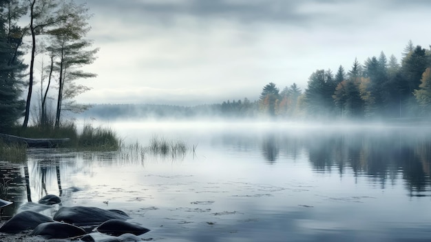 Calm foggy lake