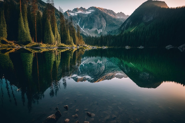 Calm lake close to the mountains