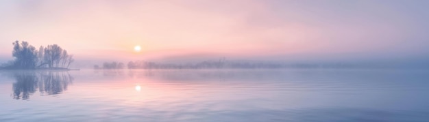 Photo a calm lake with a sun reflecting on the water