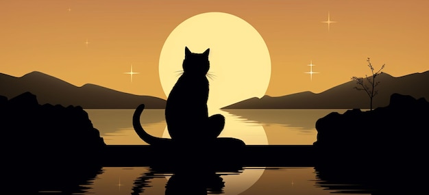 Photo a calm and meditative cat silhouette with elements like a zen garden or yoga pose promoting tranquility and mindfulness