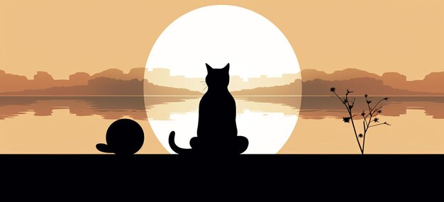 Photo a calm and meditative cat silhouette with elements like a zen garden or yoga pose promoting tranquility and mindfulness