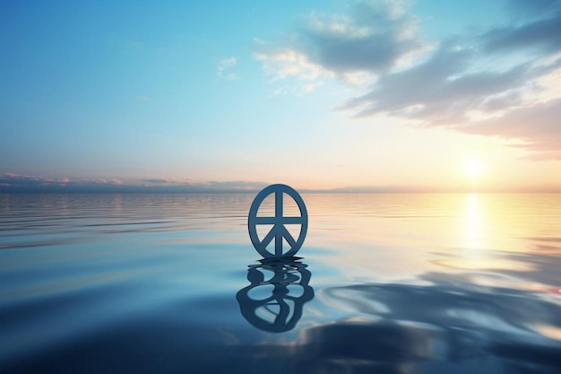 Photo calm ocean reflecting a peace symbol