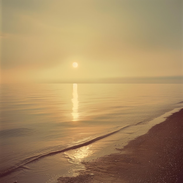 Photo calm ocean with a setting sun reflecting on the water