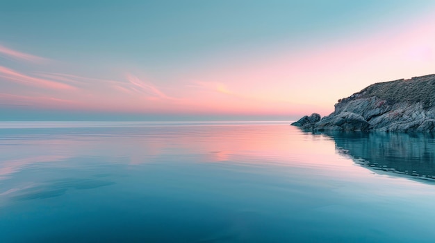 Photo calm sea and sky with a cliff at sunset