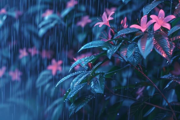 Calm and serene atmosphere in a rainy landscape