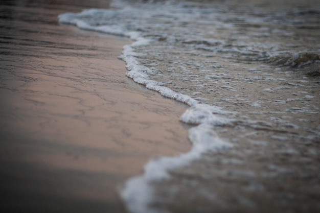 Calm and tranquillity Closeup and detail of the waves on the shore of the beach background