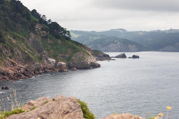 Calm waters of Bay of Biscay El Cabo Antzoriz Lequeitio Basque Country Spain