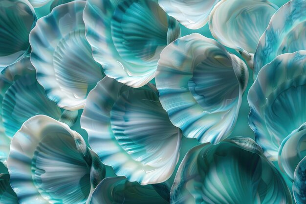 Calming aqua seashell pattern with light and shadow interplay