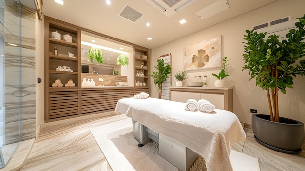 Calming Facial Treatment Room with Stones in Serene Atmosphere