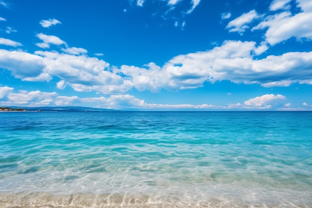 Calming summer natural marine blue background sea and sky with white clouds photography