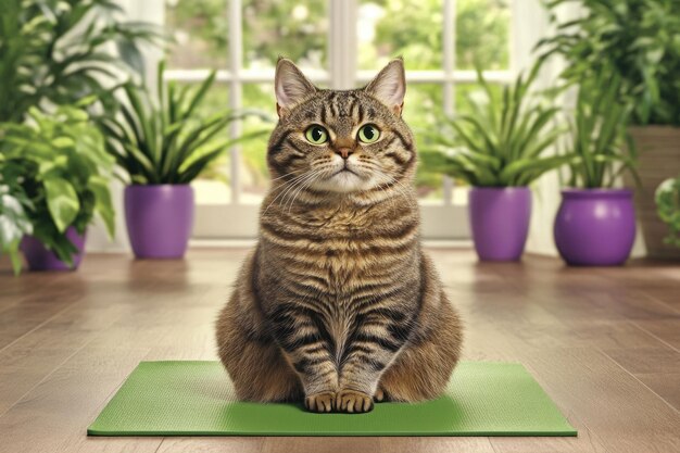 Photo calming yoga cat in peaceful indoor garden setting ai