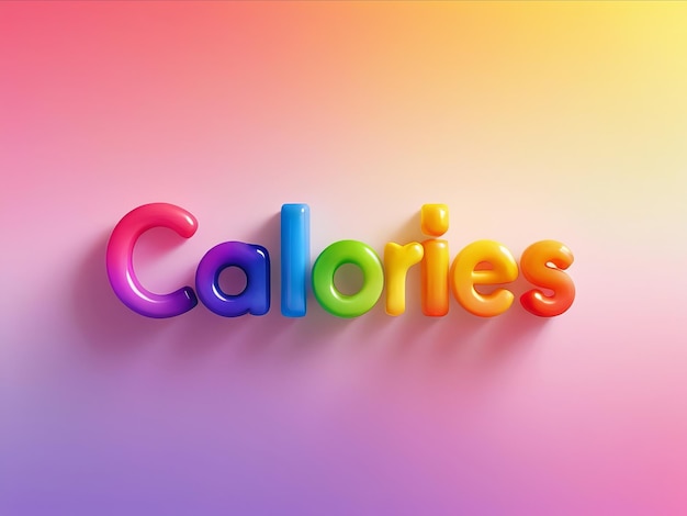 Calories 3d text in rainbow colors on solid rainbow colors background