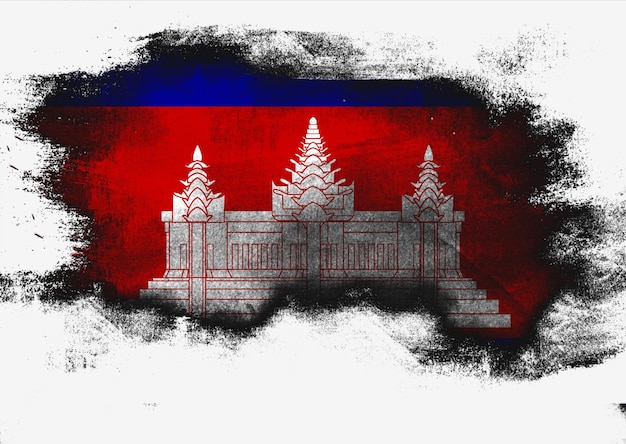 Cambodia flag painted with brush