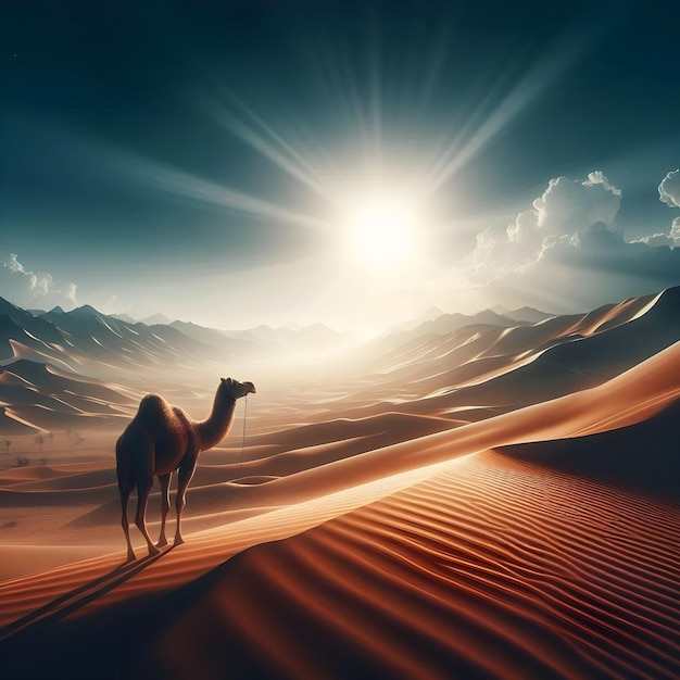 Photo a camel and a camel in the desert