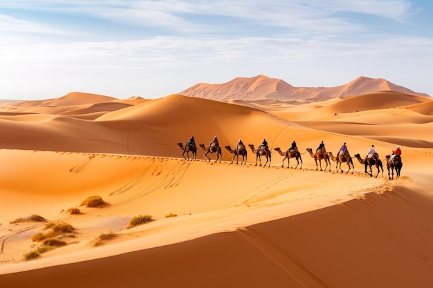 Camel Caravan Crossing the Sahara Desert