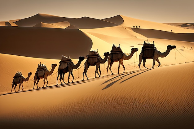 Camel caravan in the desert ai generative