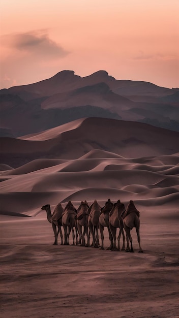 Camel caravan in a desert in xinjiang china