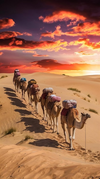 Camel caravan in a desert in xinjiang china