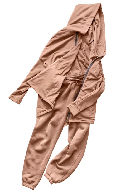 Photo camel color oversized sport suit with pants and hoody jacket isolated over white