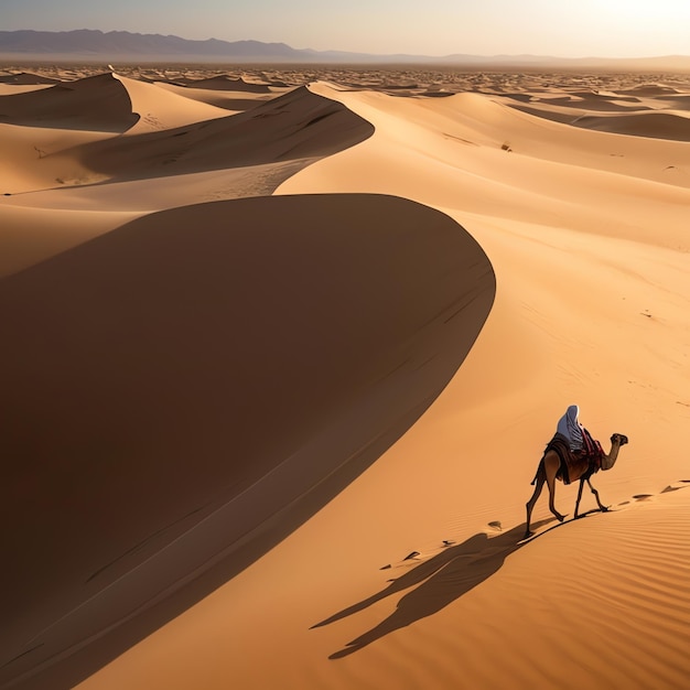 Photo a camel is walking through the sand dunes