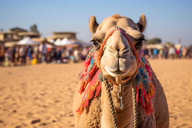 Camel on a leash for tourists in egypt generative AI