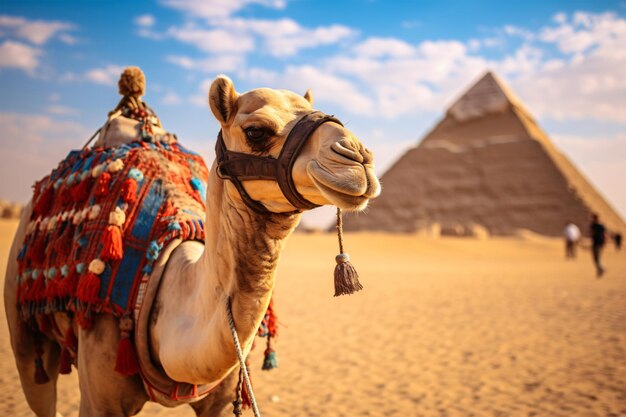 Camel on a leash for tourists in egypt generative AI