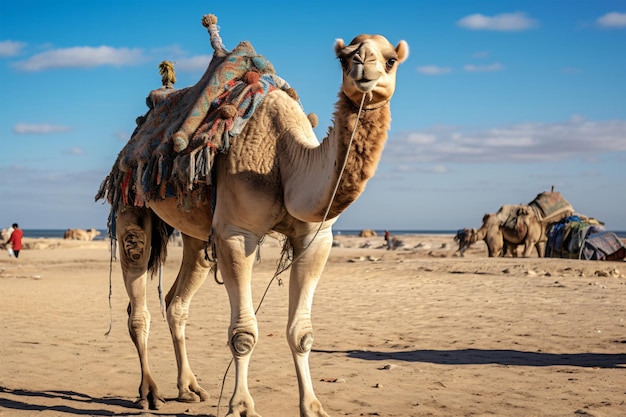 Camel on a leash for tourists in egypt generative AI