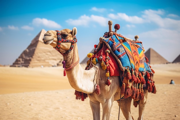 Camel on a leash for tourists in egypt generative AI