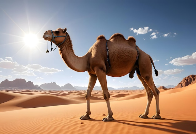 Camel Standing in the Desert at Sunset