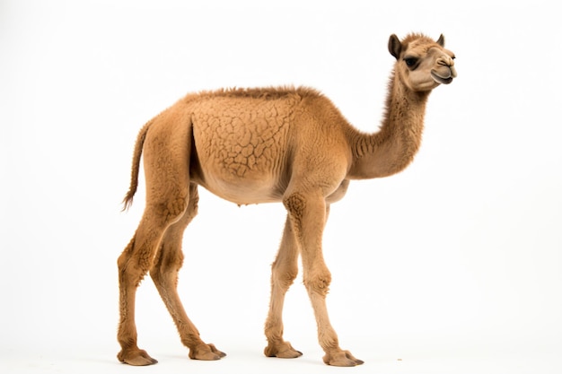 a camel standing in front of a white background